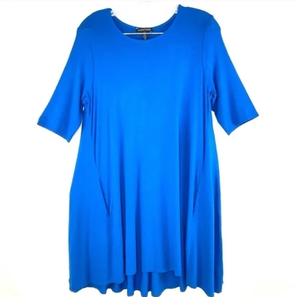EILEEN FISHER Blue Dress Tunic Viscose Jersey Stretch Pockets Sz S